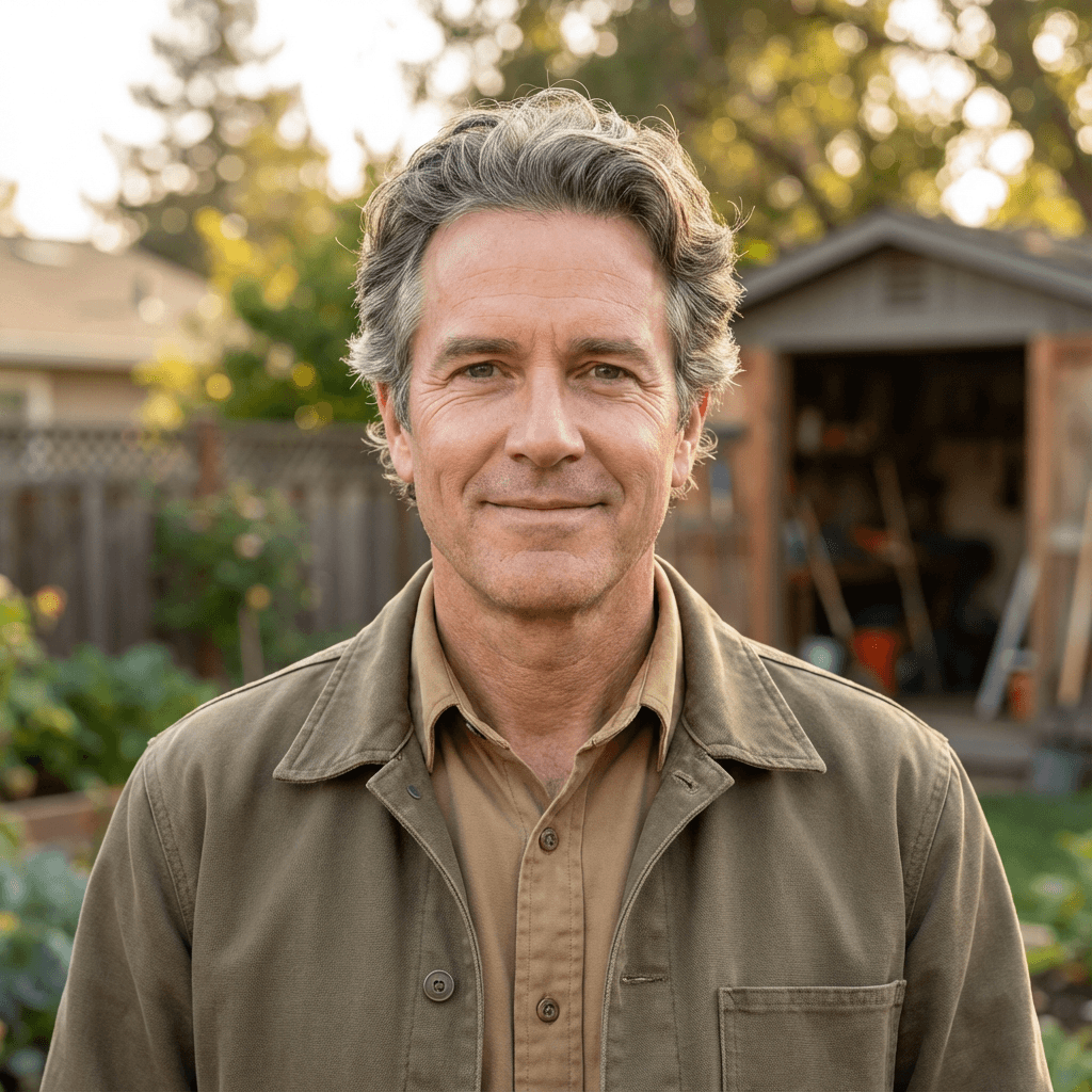 Male homeowner standing beside a clean driveway in daylight