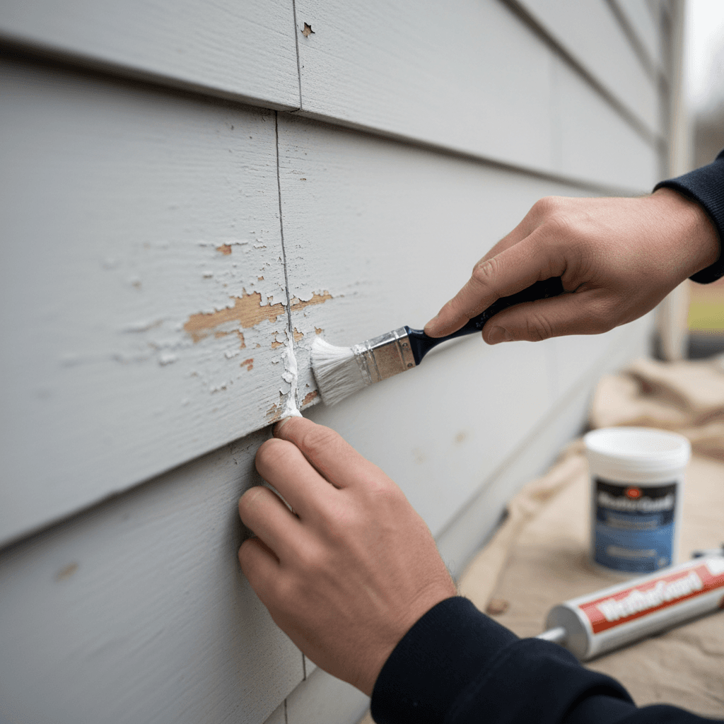 Siding repair in progress