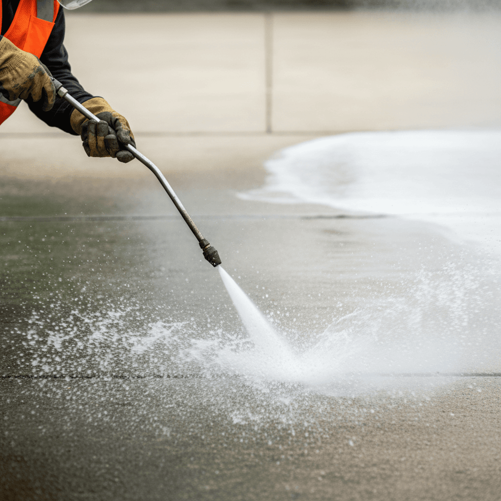 Pressure washing a driveway